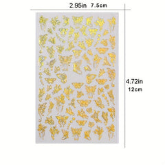 Spring Summer Nail Art Metal Sticker Decal Golden Silver Butterfly