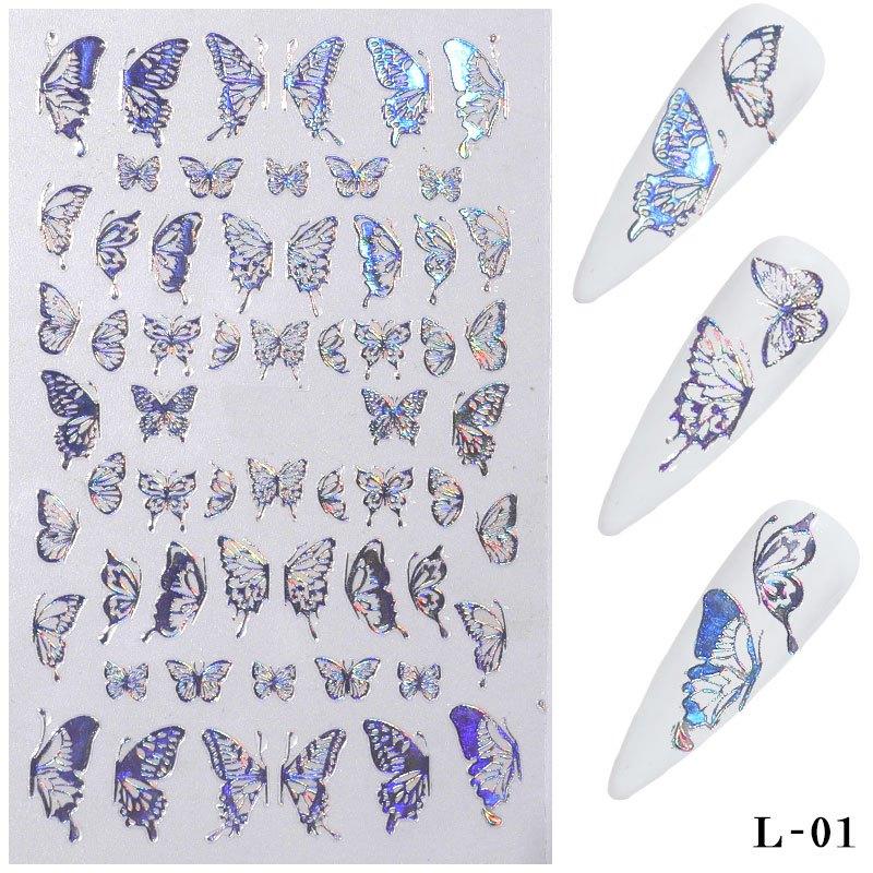 Spring Summer Nail Art Metal Sticker Decal Golden Silver Butterfly