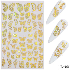 Spring Summer Nail Art Metal Sticker Decal Golden Silver Butterfly