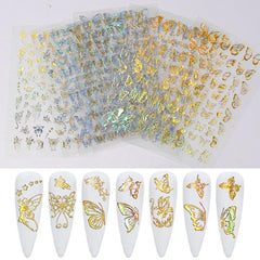 Spring Summer Nail Art Metal Sticker Decal Golden Silver Butterfly