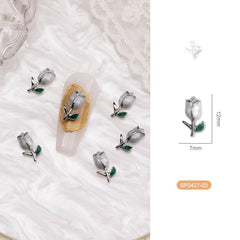 10 Pcs Alloy Tulip Nail Ornament 3D Flower Nail Charms
