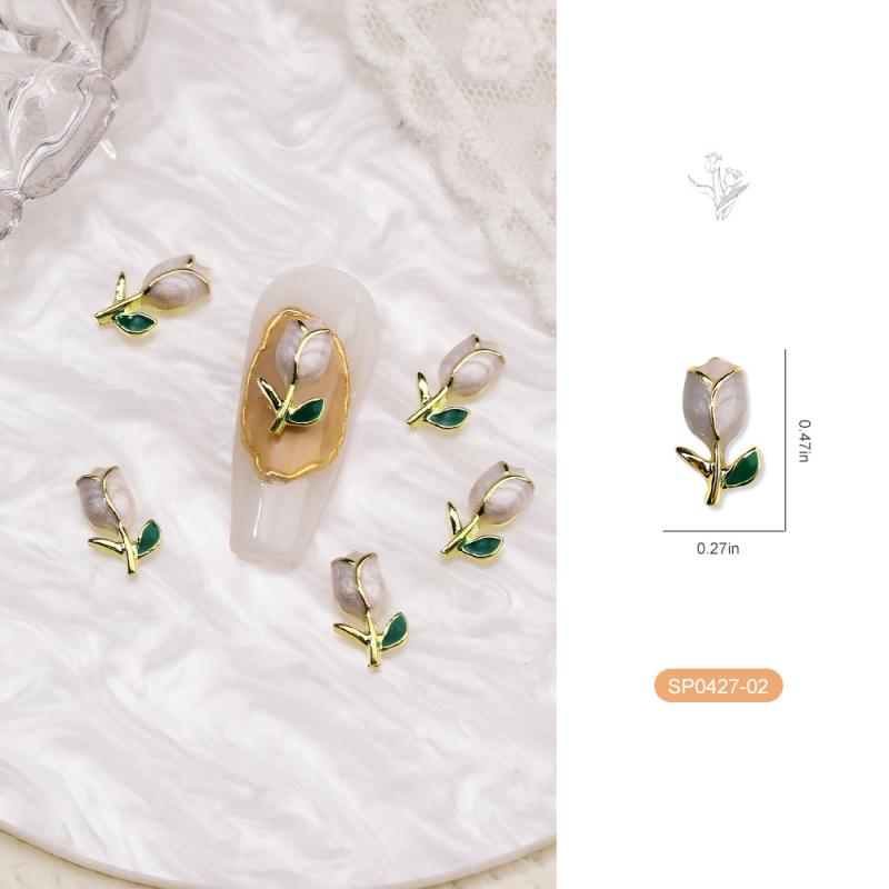 10 Pcs Alloy Tulip Nail Ornament 3D Flower Nail Charms