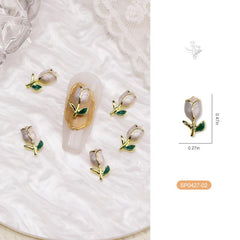 10 Pcs Alloy Tulip Nail Ornament 3D Flower Nail Charms