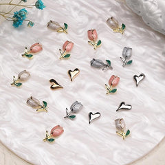 10 Pcs Alloy Tulip Nail Ornament 3D Flower Nail Charms