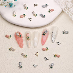 10 Pcs Alloy Tulip Nail Ornament 3D Flower Nail Charms