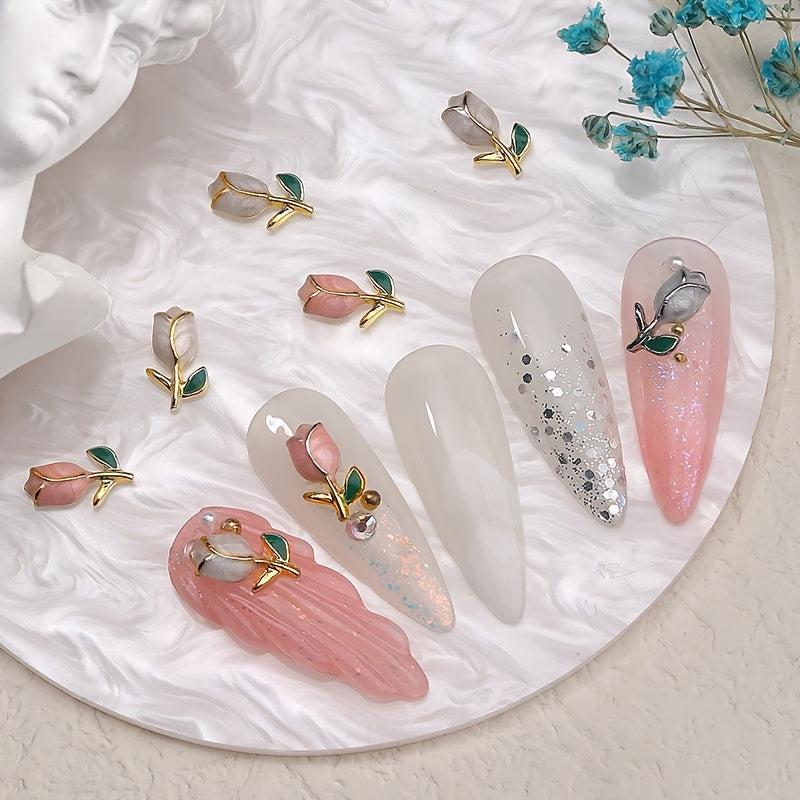 10 Pcs Alloy Tulip Nail Ornament 3D Flower Nail Charms