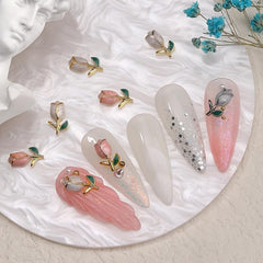 10 Pcs Alloy Tulip Nail Ornament 3D Flower Nail Charms