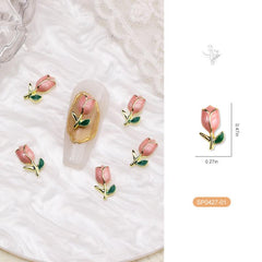 10 Pcs Alloy Tulip Nail Ornament 3D Flower Nail Charms