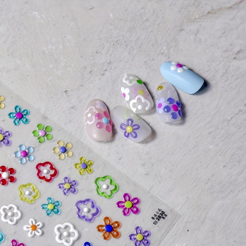 5D Embossed Daisy Nail Art Stickers Self Adhesive Nail Art