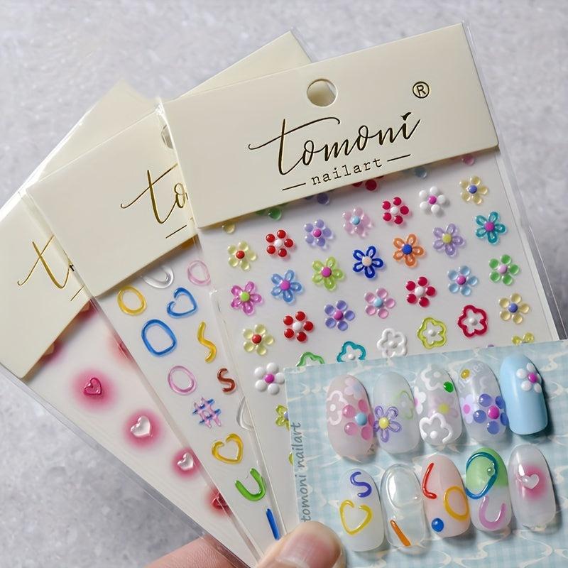 5D Embossed Daisy Nail Art Stickers Self Adhesive Nail Art