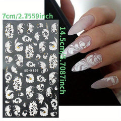 3D Flower Nail Art Stickers Self Adhesive Decals Floral Slider Golden Foil