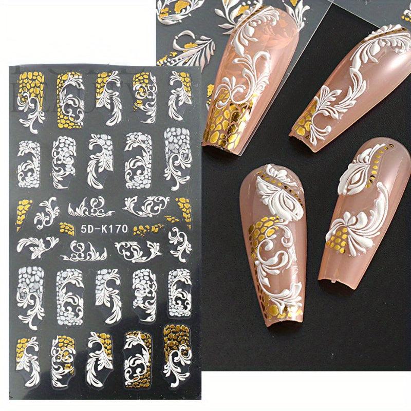 3D Flower Nail Art Stickers Self Adhesive Decals Floral Slider Golden Foil