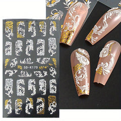 3D Flower Nail Art Stickers Self Adhesive Decals Floral Slider Golden Foil