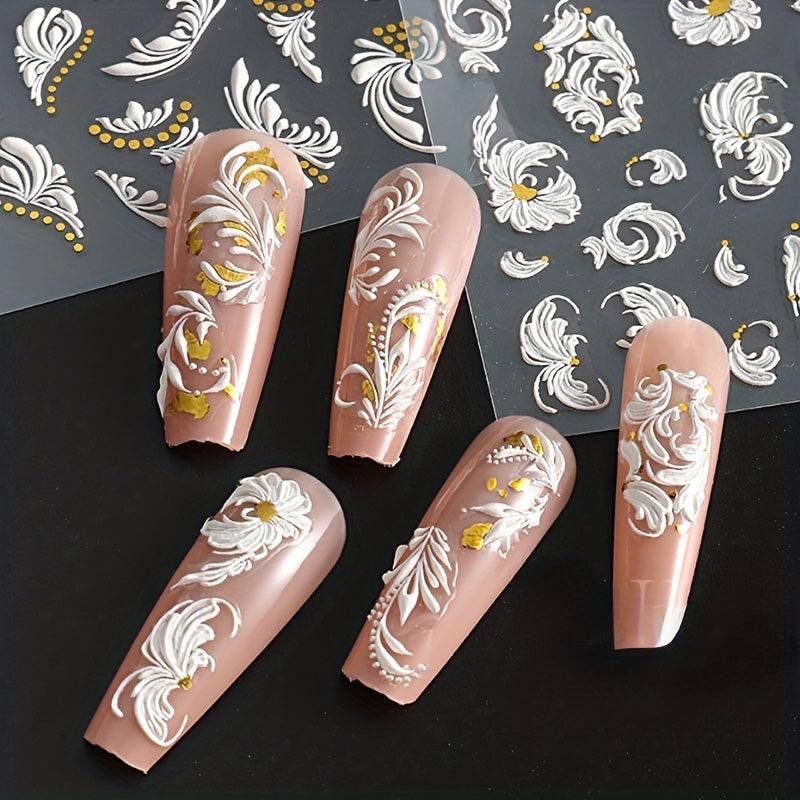 3D Flower Nail Art Stickers Self Adhesive Decals Floral Slider Golden Foil