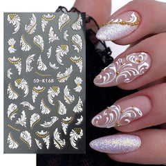 3D Flower Nail Art Stickers Self Adhesive Decals Floral Slider Golden Foil