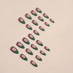 24pcs Green French Tip Press On Nails with Skull Full Cover False Nails