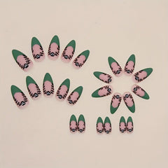24pcs Green French Tip Press On Nails with Skull Full Cover False Nails