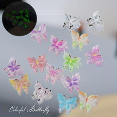 30pcs 3D Acrylic Butterfly Nail Charms Set - Luminous Resin Nail Art Decorations