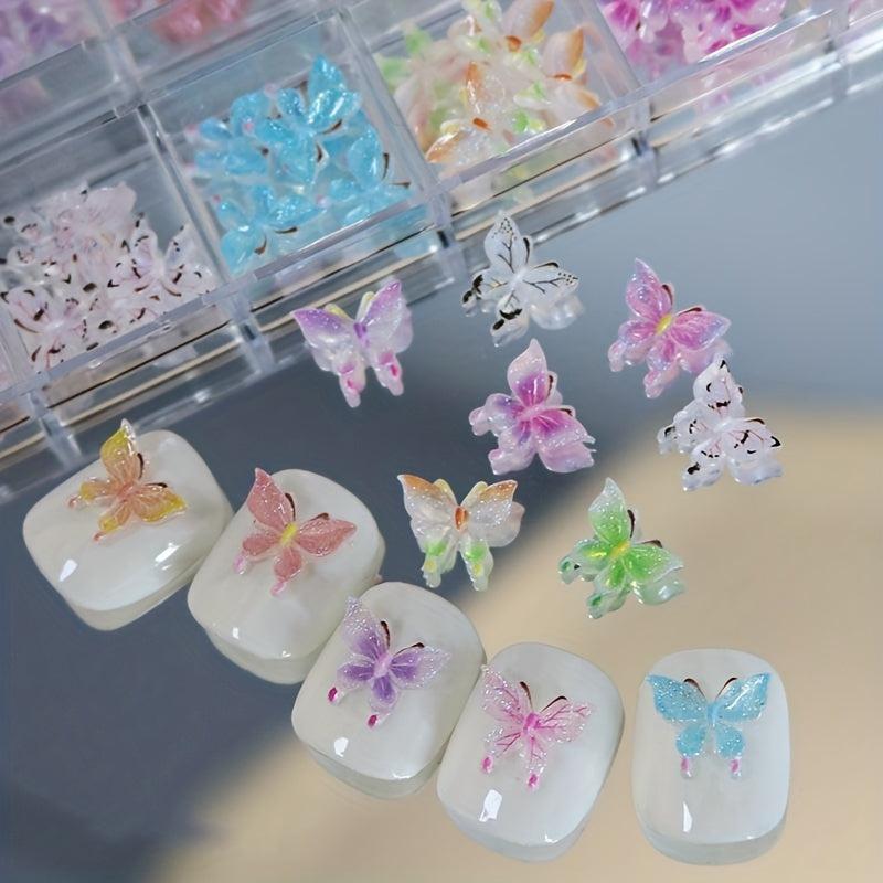 30pcs 3D Acrylic Butterfly Nail Charms Set - Luminous Resin Nail Art Decorations