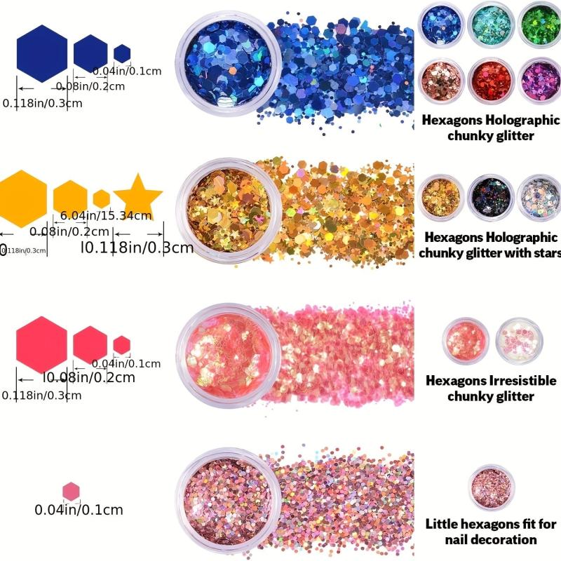 12 Colors Holographic Chunky Nail Art Glitter 120g