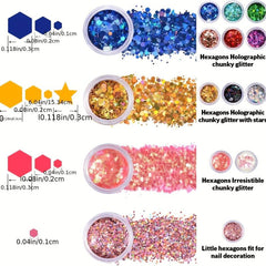 12 Colors Holographic Chunky Nail Art Glitter 120g