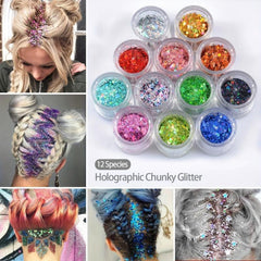 12 Colors Holographic Chunky Nail Art Glitter 120g