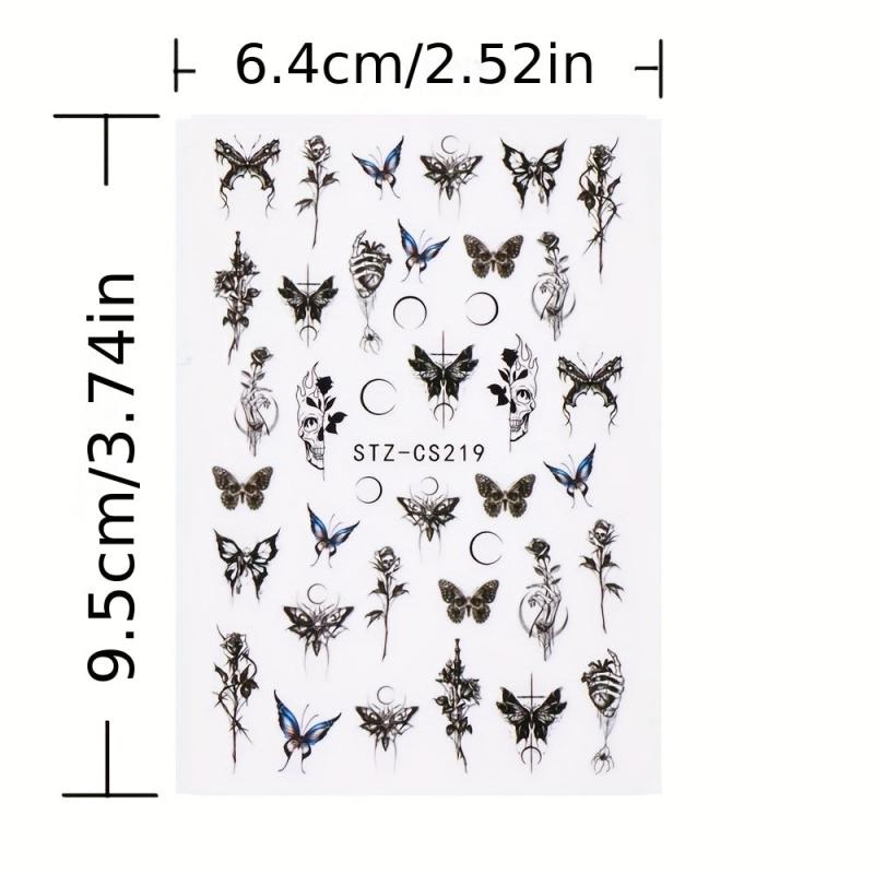 Gothic Nail Art Stickers Self Adhesive Decals Rose Butterfly Skull Designs