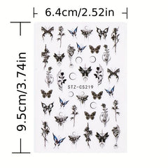 Gothic Nail Art Stickers Self Adhesive Decals Rose Butterfly Skull Designs
