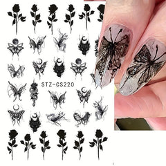 Gothic Nail Art Stickers Self Adhesive Decals Rose Butterfly Skull Designs
