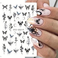 Gothic Nail Art Stickers Self Adhesive Decals Rose Butterfly Skull Designs