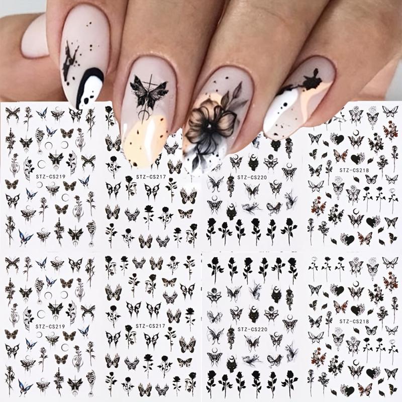 Gothic Nail Art Stickers Self Adhesive Decals Rose Butterfly Skull Designs