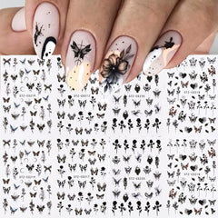 Gothic Nail Art Stickers Self Adhesive Decals Rose Butterfly Skull Designs