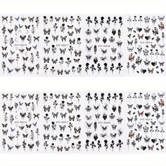 Gothic Nail Art Stickers Self Adhesive Decals Rose Butterfly Skull Designs