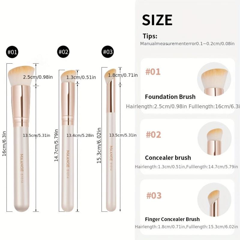 3pcs Wooden Handle Foundation & Concealer Brush Set for Face Makeup