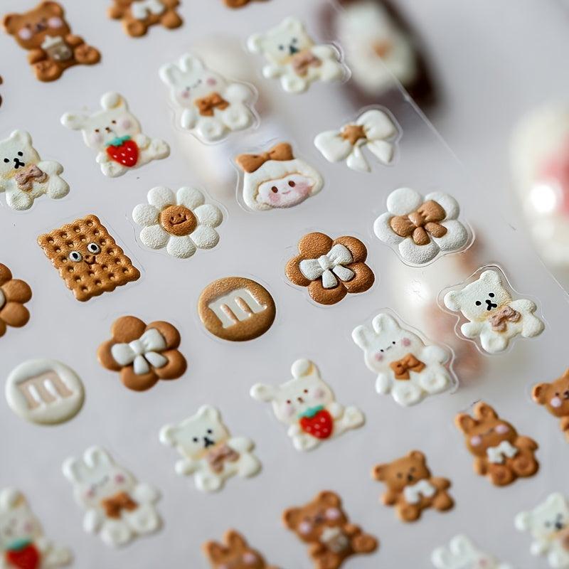 Rabbit Bear Flower Nail Art Decals 5D Charm Manicure Accessories
