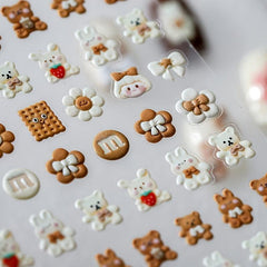 Rabbit Bear Flower Nail Art Decals 5D Charm Manicure Accessories