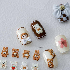 Rabbit Bear Flower Nail Art Decals 5D Charm Manicure Accessories