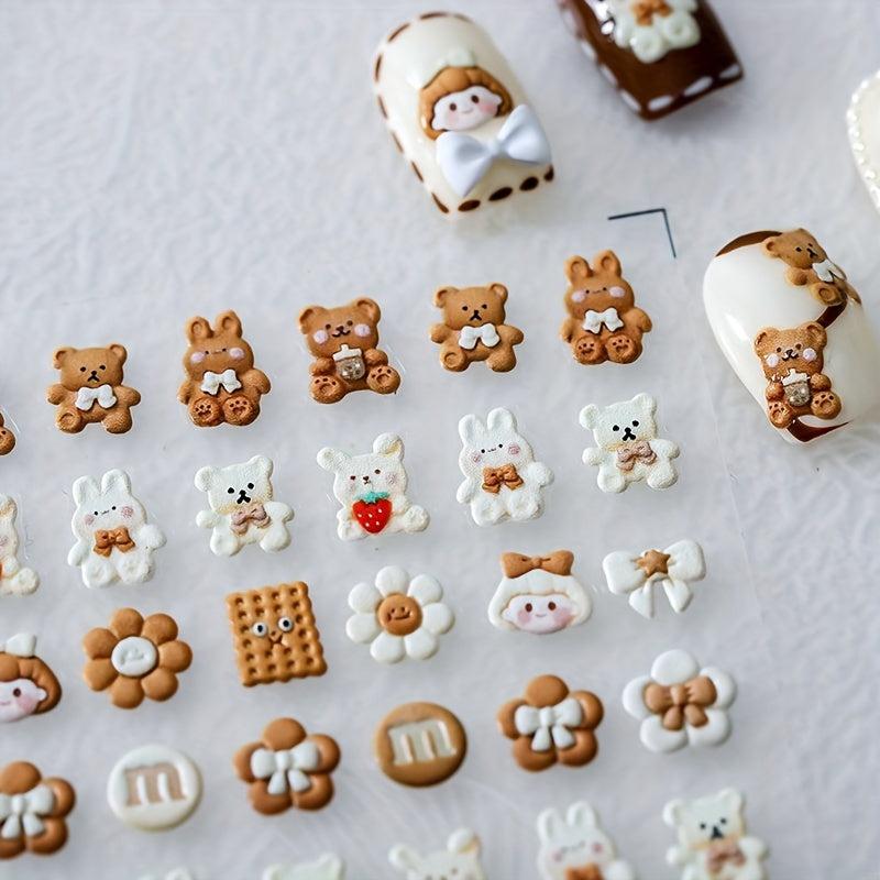 Rabbit Bear Flower Nail Art Decals 5D Charm Manicure Accessories
