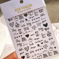 3D Laser Nail Stickers Love Letters Smiley