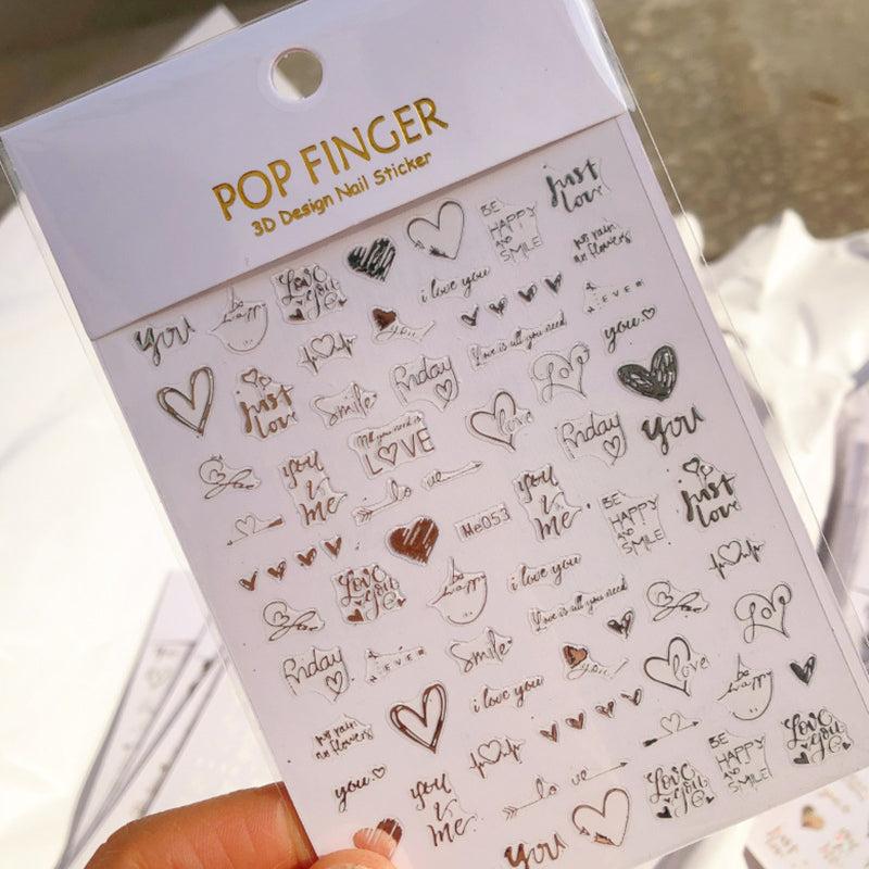 3D Laser Nail Stickers Love Letters Smiley