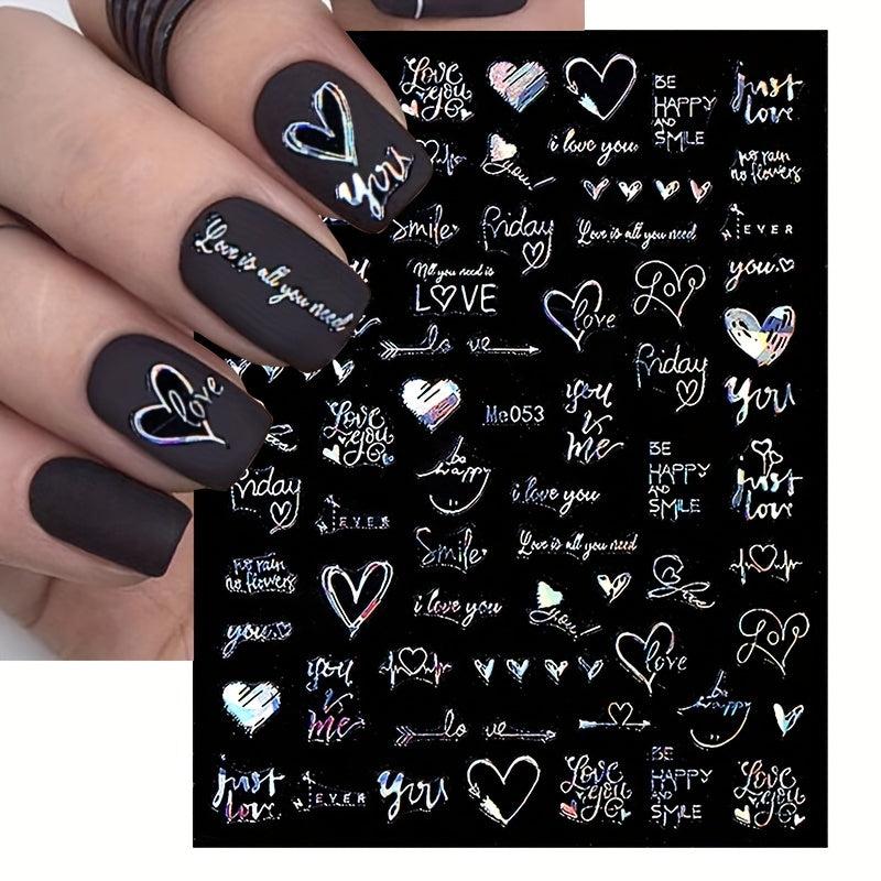 3D Laser Nail Stickers Love Letters Smiley