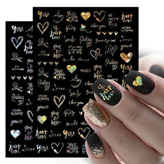 3D Laser Nail Stickers Love Letters Smiley
