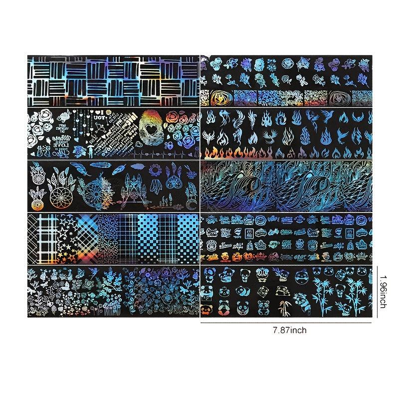 Y2K Manicure Stickers: Flame & Panda Designs - 10 Sheets