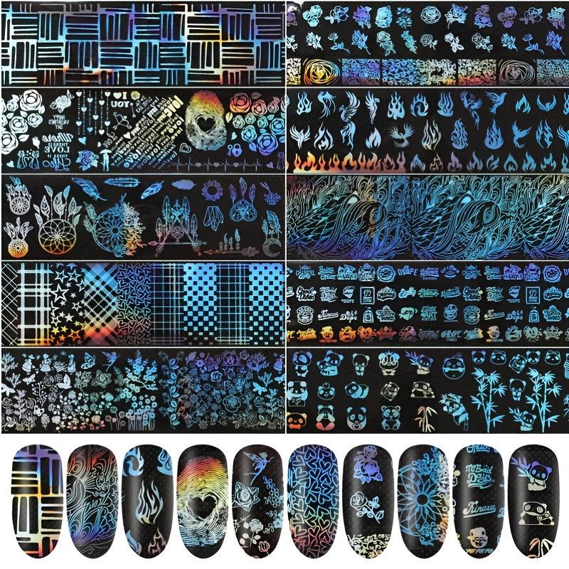 Y2K Manicure Stickers: Flame & Panda Designs - 10 Sheets