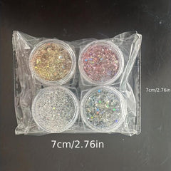 Holographic Nail Sequins Glitters Kit - 4 Boxes Sparkly Metallic Flak