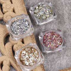 Holographic Nail Sequins Glitters Kit - 4 Boxes Sparkly Metallic Flak