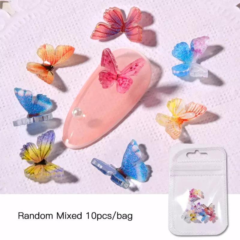 3D Acrylic Nail Charms 10pcs 18 Colors Butterflies Nail Art Decorations