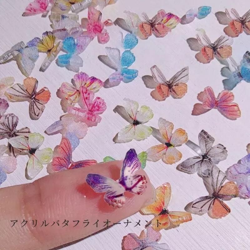 3D Acrylic Nail Charms 10pcs 18 Colors Butterflies Nail Art Decorations