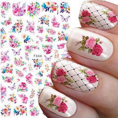 3D Botanical Floral Nail Art Sticker Purple Red Rose Flower Slider Decal
