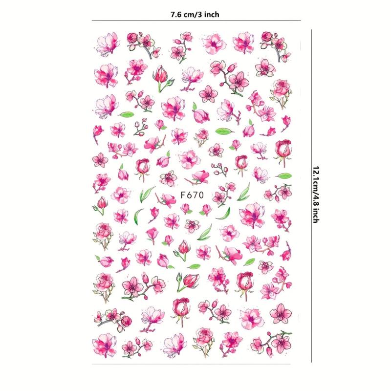 3D Botanical Floral Nail Art Sticker Purple Red Rose Flower Slider Decal